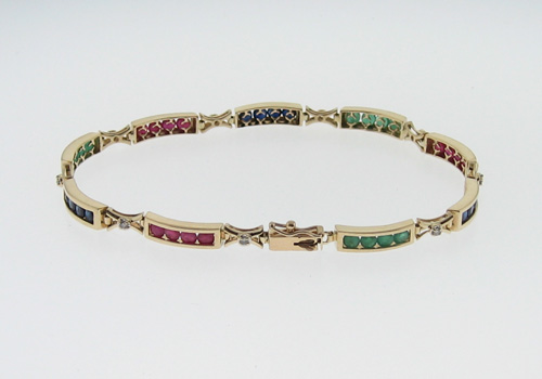 Diamonds Sapphires Ruby Emeralds 14k Gold Bracelet  