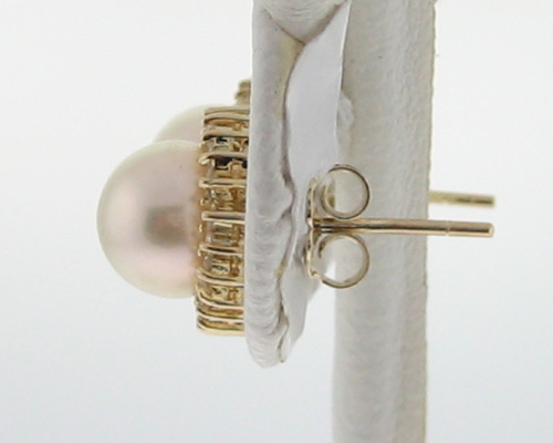 Estate Cultured Pearls Diamonds Solid 14k Gold Earrings  