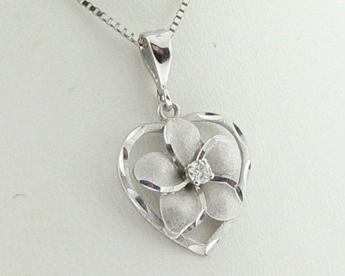 Hawaiian Plumeria Flower Diamond 14k WG 16 Necklace  