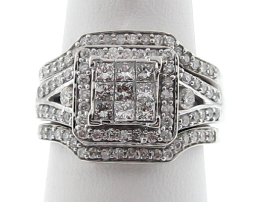 Genuine Diamonds Solid 14k White Gold Ring 3 Bands  