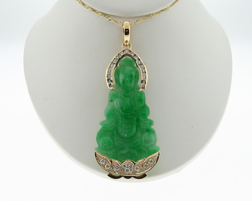 Estate Large Kwan Yin Buddha Jade Diamonds Solid 18k Gold Pendant | eBay