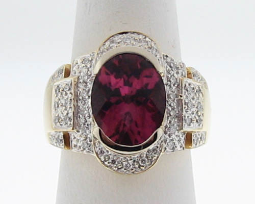   12x10mm Rubellite Tourmaline Daimonds Solid 18k Gold Cocktail Ring