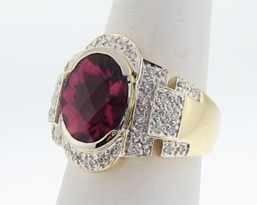 Natural 12x10mm Rubellite Tourmaline Daimonds Solid 18k Gold Cocktail 