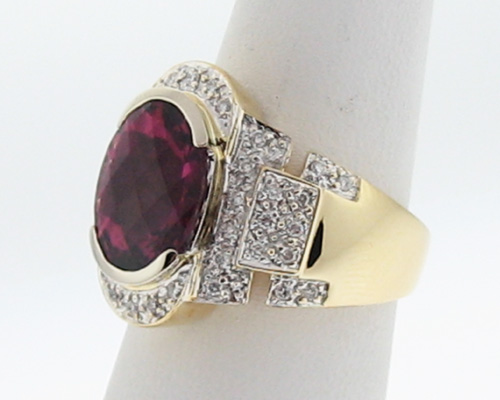 Natural 12x10mm Rubellite Tourmaline Daimonds Solid 18k Gold Cocktail 