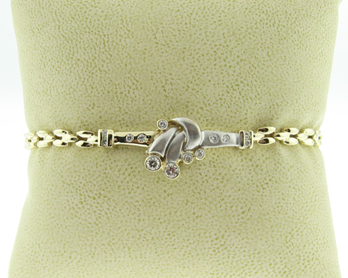 Estate Genuine Diamonds Solid 14k Two Tone Gold 7.25 Bracelet  