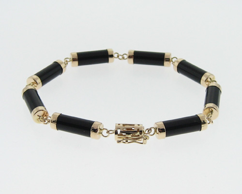 Black Onyx Solid 14k Yellow Gold 7 Bracelet  