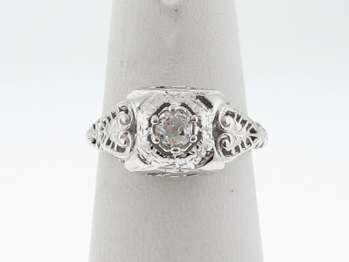 Antique Estate Art Deco Old Mine Cut Diamond Solid 18k White Gold Ring 